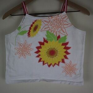 Vintage Y2K Basic Editions Flower Cami Tank Top Size 10/12 15.5x13.5